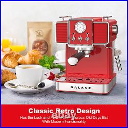 15 Bar Retro Espresso Machine Coffee Maker With Milk Frother Removable Tank Red