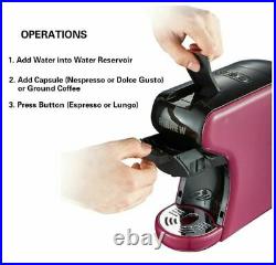 3 in 1 Capsule Single Cup Pink Expresso Coffee Maker Machine