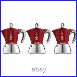 3 x Bialetti Moka Induction 6 Cup Stovetop Espresso Maker Aluminium Red