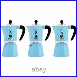3 x Bialetti Rainbow Stovetop Espresso Coffee Maker Aluminium, Blue For 6 Cups