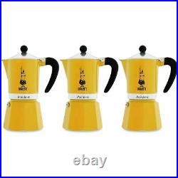 3 x Bialetti Rainbow Stovetop Espresso Coffee Maker, Aluminium Yellow 6 Cups