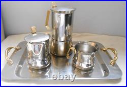 (4) Pieces Stovetop Espresso Coffee Maker Inox 18/10 Made in Italy With Gold Trim