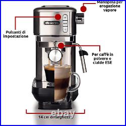 Ariete AR1380 Metal Slim Barista Espresso Coffee Maker Machine and Milk Frother