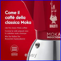 Bialetti Moka Induction 2 Cup, Stovetop Espresso Coffee Maker Red Aluminium