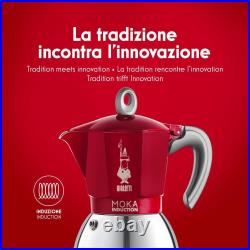 Bialetti Moka Induction 6 Cup, Stovetop Espresso Coffee Maker Red Aluminium