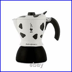 Bialetti Mukka Express 2-Cup Cow-Print Stovetop Cappuccino Maker Black and White