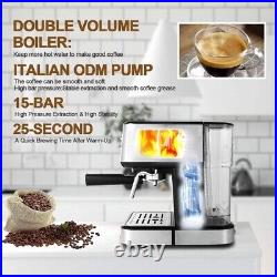 Espresso Coffee Machine 15 Bar Black Café Steam Maker 50 Oz Water Tank