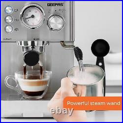 GEEPAS 15 Bar Espresso Coffee Maker Machine with Milk Frother 1.8L Tank