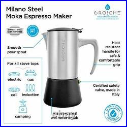 Milano Steel 6 espresso cup Brushed Stainless Steel 6 cup Brushed Steel