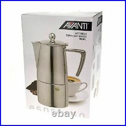 New AVANTI Espresso Coffee Maker'Art Deco' Stainless Steel Stove Top 4 Sizes