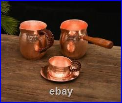 Pure Copper Handmade Coffee Tea Set Turkish Greek Arabic Coffee Pot With Wooden