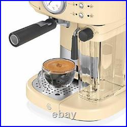 Retro One Touch Espresso Machine, Cream, 15 Bars of Pressure, Milk Frothing