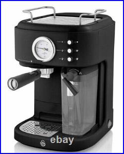 SWAN Retro One Touch Espresso Machine, Black, 15 Bars of Pressure, Milk Frothing