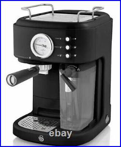 SWAN Retro One Touch Espresso Machine, Black 15 Bars of Pressure Milk Frothing