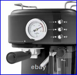 SWAN Retro One Touch Espresso Machine, Black 15 Bars of Pressure Milk Frothing
