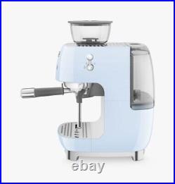 Smeg Espresso Machine EGF03 2.4L 15 Bar Coffee Grinder Milk Frother Light Blue