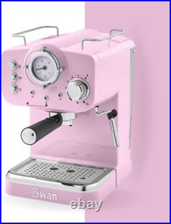 Swan Retro Pump Espresso Coffee Machine, Pink, 15 Bars of Pressure, Milk Pink