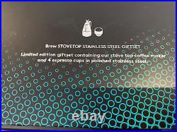 Tom Dixon Brew Stove Top Set Coffee Maker + Espresso Cups Stainless Steel Boxed