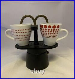 Vintage Mid Century BIALETTI Stove Top Coffee Maker 2 Bodum Cup Saucer VERY RARE